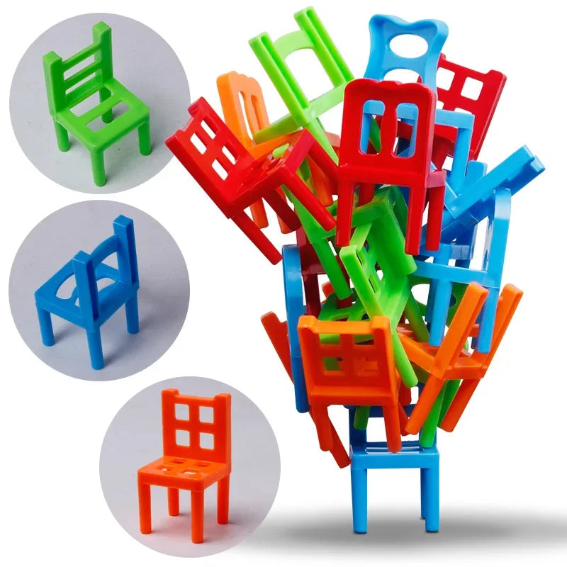 16pcs Mini Chair Balance Blocks Toys Plastic Assembly Blocks Stacking Chairs Kids Educational Family Game Balancing Training Toy