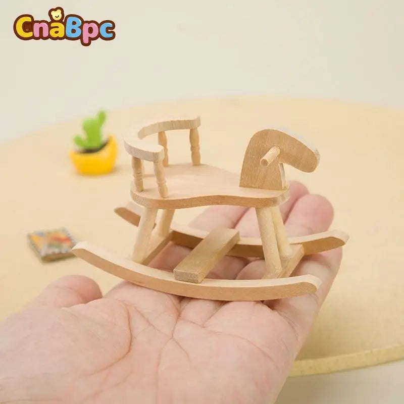 1/12 Dollhouse Miniature Wooden Rocking Horse Chair Room Furniture Model Ornament Dolls House Decor For Kids Pretend Play Toy