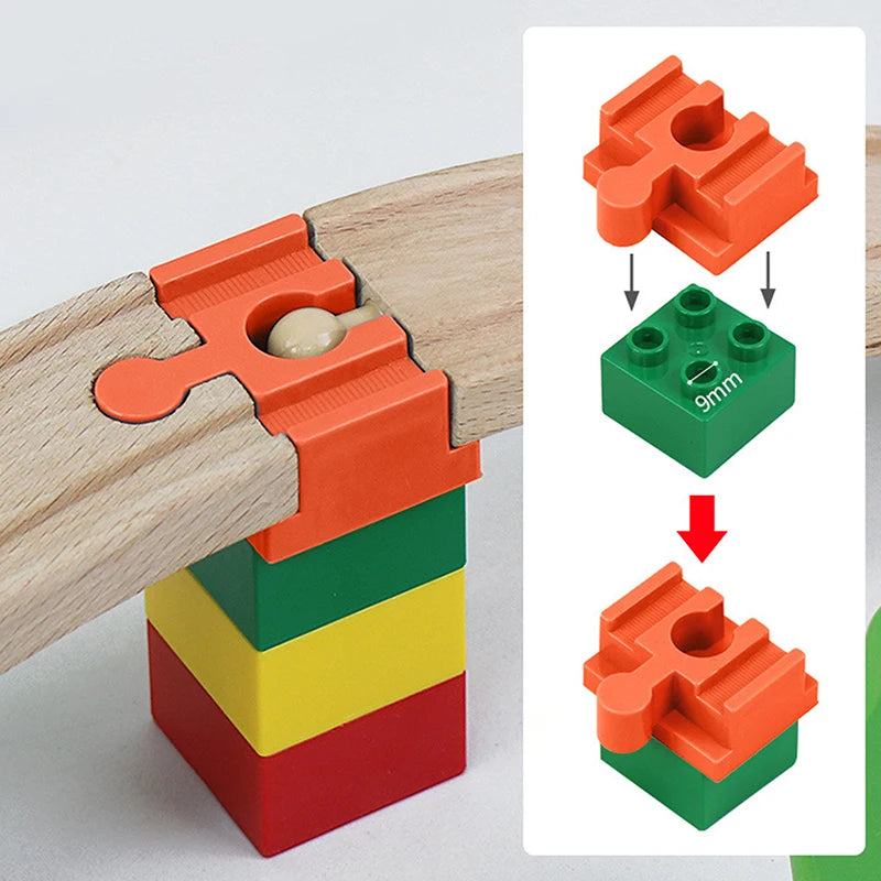 New 5Pcs Wooden Train Track Adapter Rail Building Block Connector Compatible With All Wood Railway Train Track Set