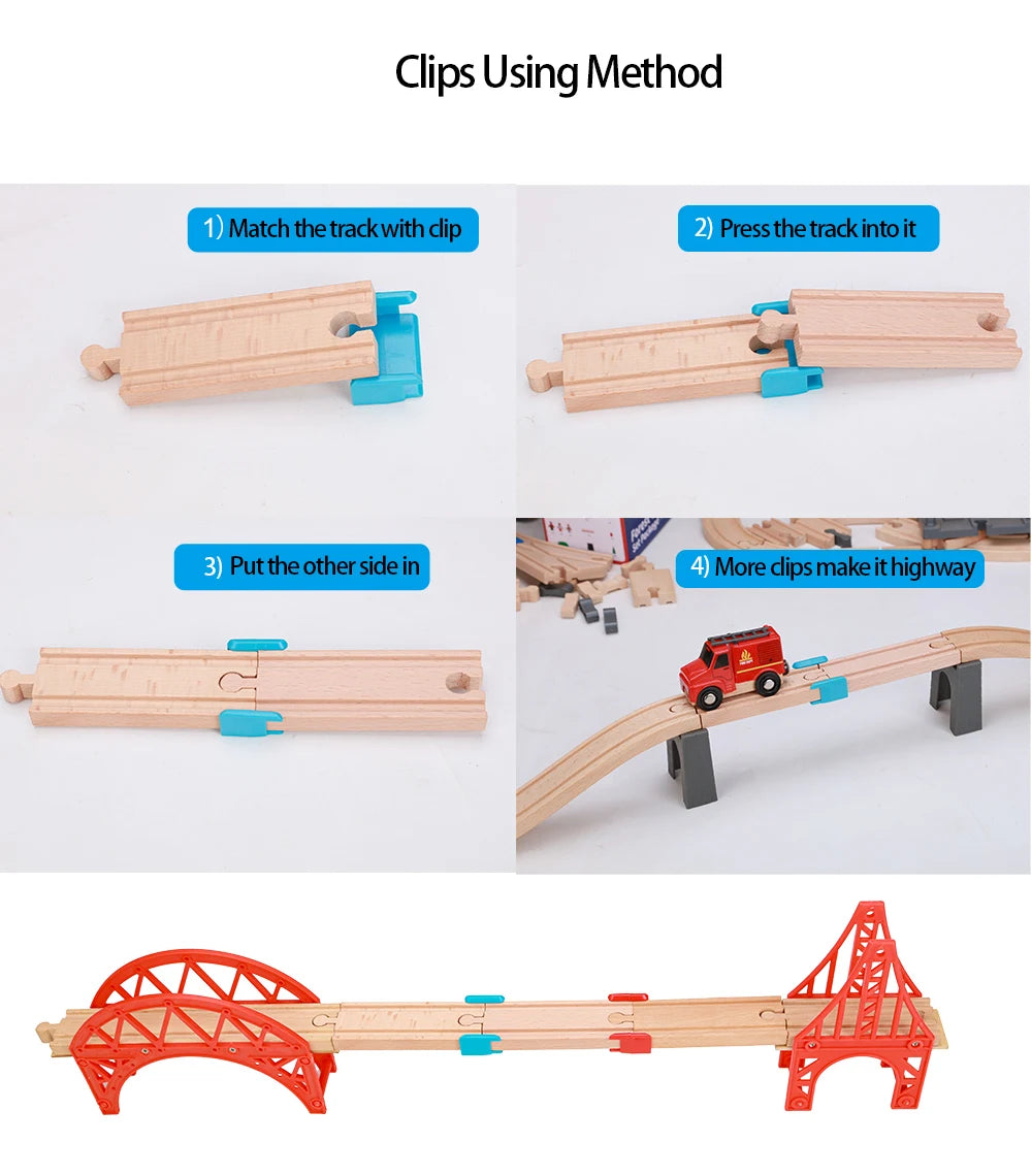 5pcs Wooden Railway connect Fixer Train Track Set Accessories Connector Toys Holder Fit Biro Educational Wooden Track Toys