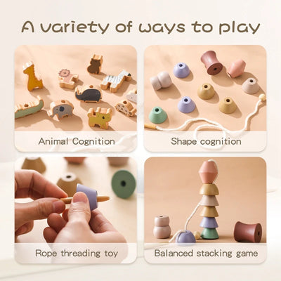 Baby Animal Threading Toys Wooden Stacking Toys Blocks Board Games Montessori Hands-on Ability Educational Children Blocks Gifts