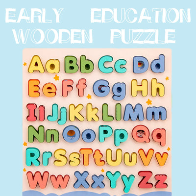 Wooden Educational Abc Puzzle Upper Case and Lower Case Letters for Birthday Gifts Boys Girls Family Game Children Preschoolers