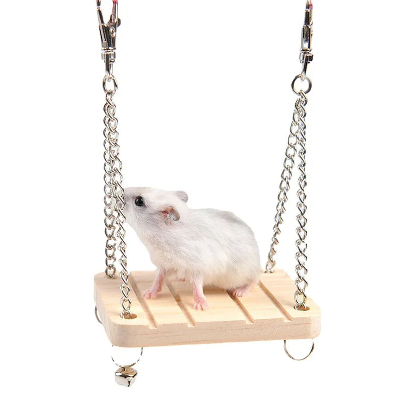 Hamster Supplies Toy Bell Swing Hammock Rocking Boat Wooden Pet Parrot Platform Suspended Wooden Suspension Bridge Guinea Pig