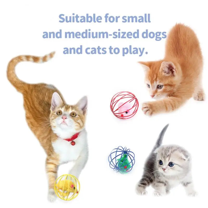 Cat Toy Pet Ball Toy Cage Plush Rat Colorful Interactive Training Toys Kitten Puppy Mouse Cage Ball Cat Accessories Pet Supplies