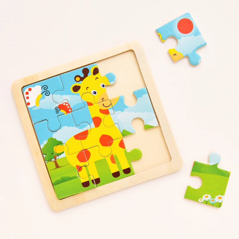 Baby Wooden Montessori Puzzle Child Game Wooden Puzzle 3D Cartoon Animal Puzzle Babies Toys Puzzles For Kids 1 2 3 Year Old