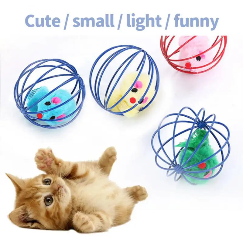 Cat Toy Pet Ball Toy Cage Plush Rat Colorful Interactive Training Toys Kitten Puppy Mouse Cage Ball Cat Accessories Pet Supplies