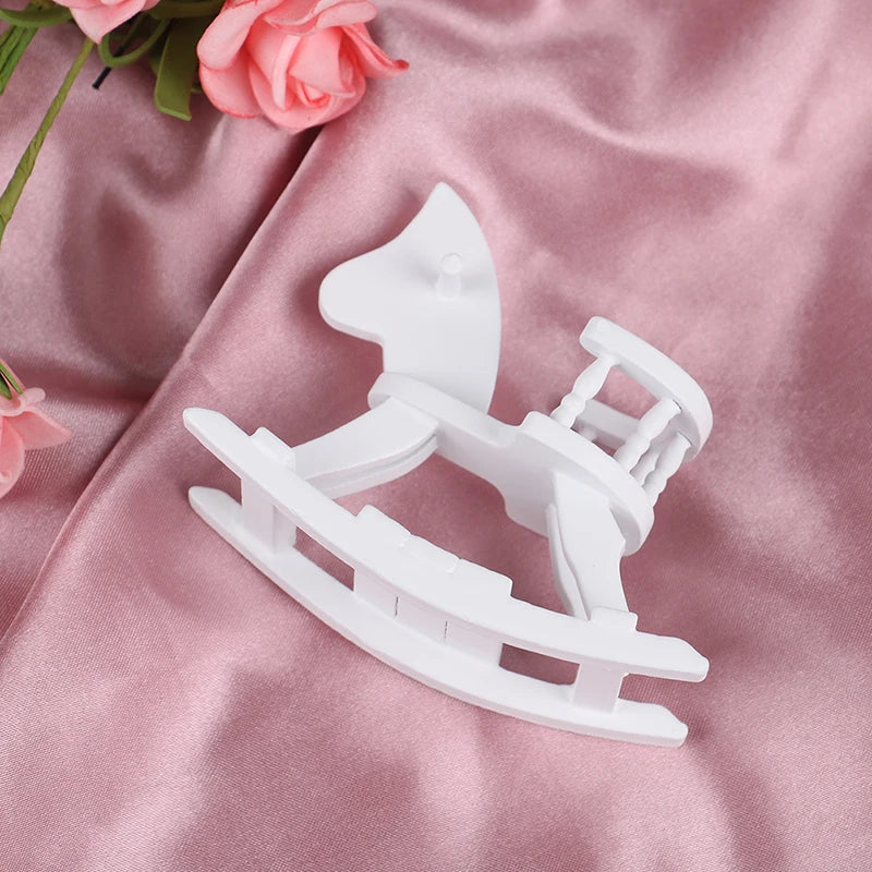 1/12 Dollhouse Miniature White Wooden Rocking Horse Chair Nursery Room Furniture Toys Doll House Ornament Accessories