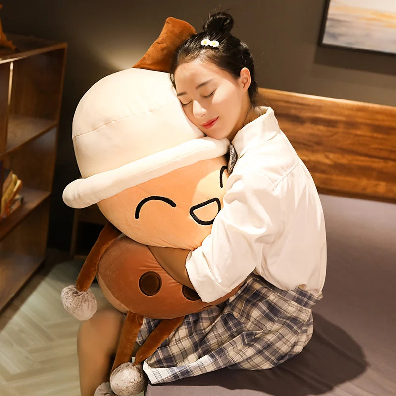 25cm cute cartoon bubble tea cup shaped pillow real-life pearl milk tea plush toys stuffed soft back cushion funny boba food