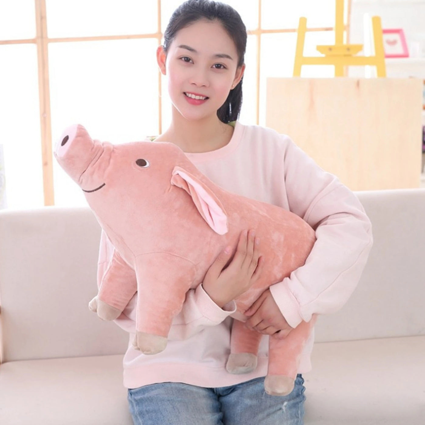 New 25CM Plush Toys Cartoon Pig Shaped Doll Throw Pillow Stuffed Toys Nice Gift For Kids Adults Lovely Dark Pink Hot Sale