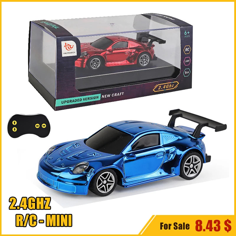 1:43 Mini Size RC Car Gold Plated With Lights 2.4G Radio Remote Control Racing Cars Model USB Charging Boys Toys For Children