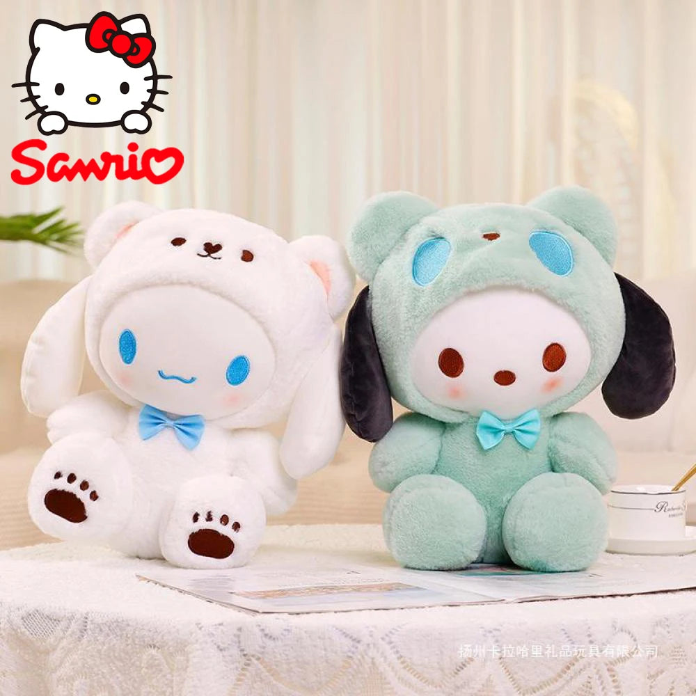 Sanrio 25Cm Kuromi Cinnamoroll Cross Dressing Plush Doll Hello Kitty Kawaii My Melody Anime Cartoon Plushie Toy Christmas Gifts