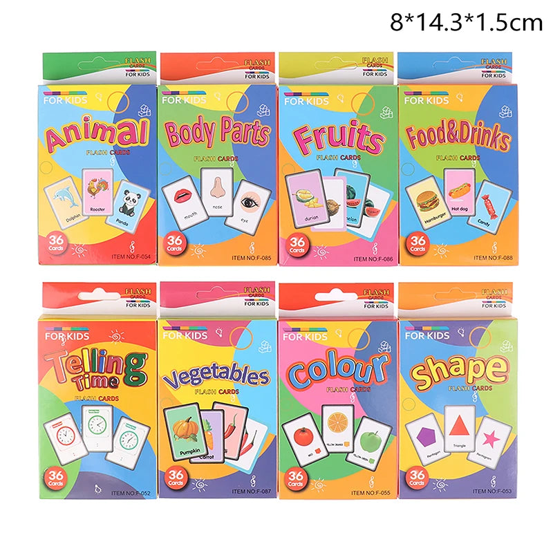 1Set Children Cognition Cards Multi-style Cartoon Shape Animal Colour Learning FlashCards Kids Education Materials Learning Toy