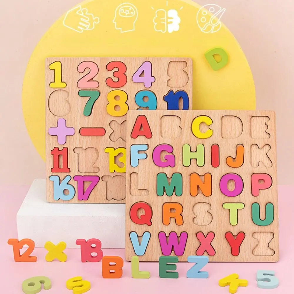 Wooden Preschool Kindergarten Alphabet Number Educational Toy Children Jigsaw Toys Building Block Matching