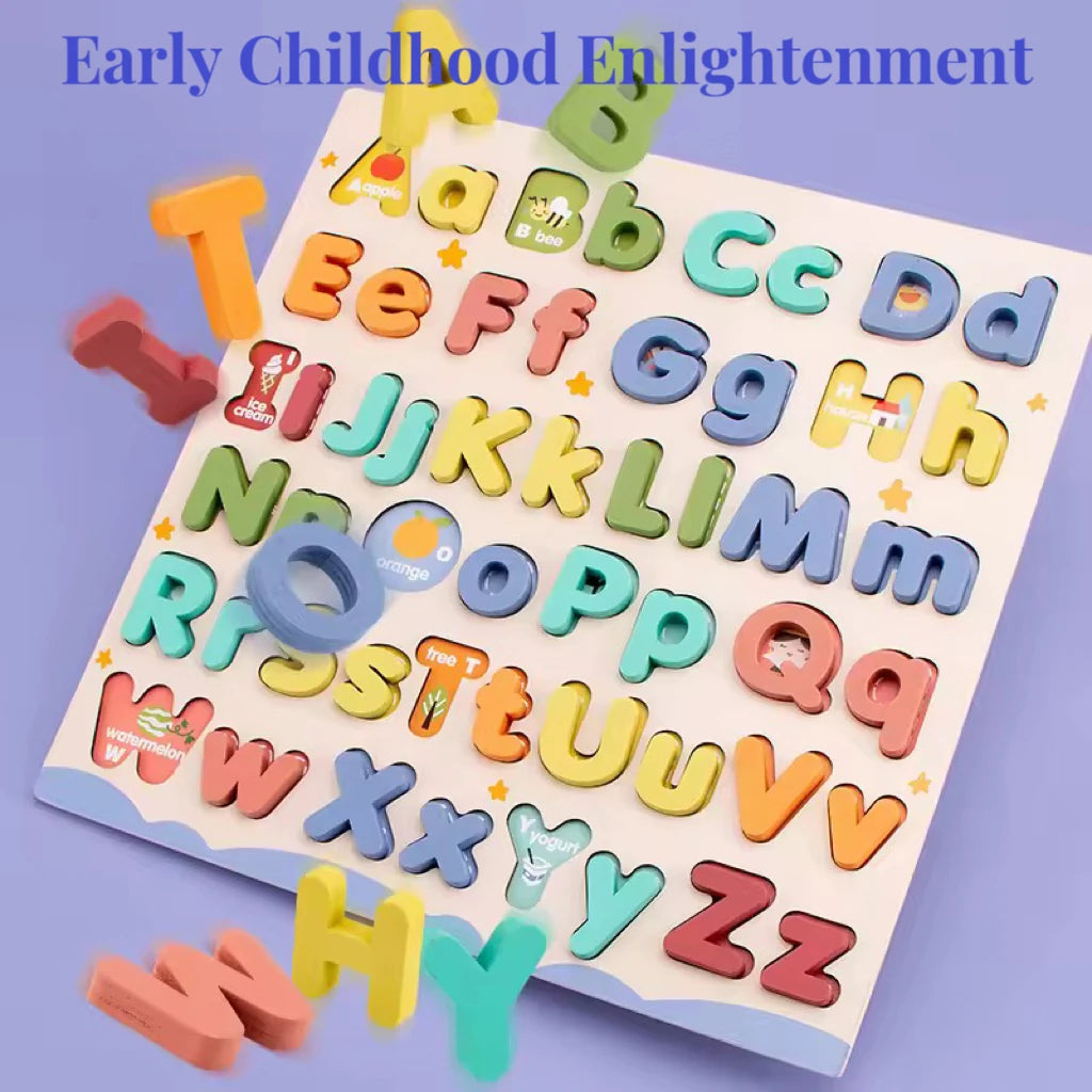 Wooden Educational Abc Puzzle Upper Case and Lower Case Letters for Birthday Gifts Boys Girls Family Game Children Preschoolers