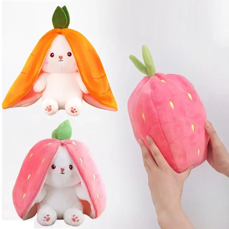 25cm Cute Strawberry Carrot Rabbit Plush Toy Stuffed Creative Into Fruit Transform Baby Cuddly Bunny Doll for Kid Birthday Gift