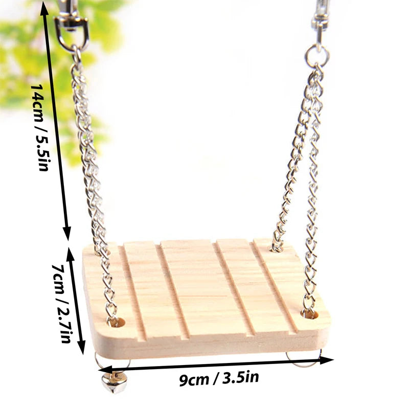 Hamster Supplies Toy Bell Swing Hammock Rocking Boat Wooden Pet Parrot Platform Suspended Wooden Suspension Bridge Guinea Pig