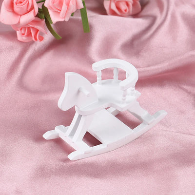 1/12 Dollhouse Miniature White Wooden Rocking Horse Chair Nursery Room Furniture Toys Doll House Ornament Accessories