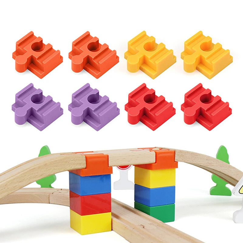 New 5Pcs Wooden Train Track Adapter Rail Building Block Connector Compatible With All Wood Railway Train Track Set