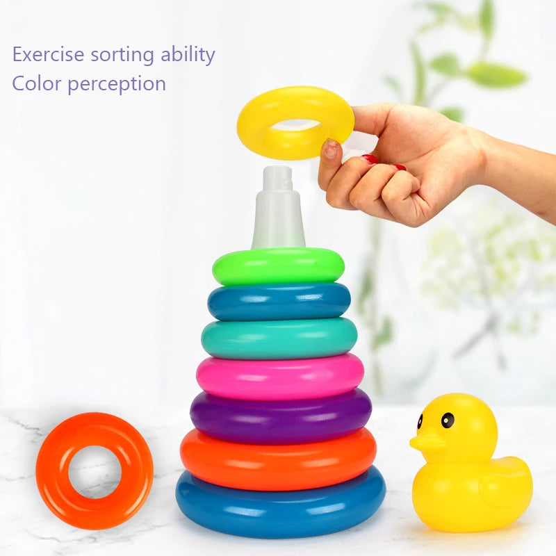 Animal Rainbow Stacking Ring Tower Stapelring Kids Montessori Toys Early Education Teaching Aids Wood Baby Toys Gift Stack Rings